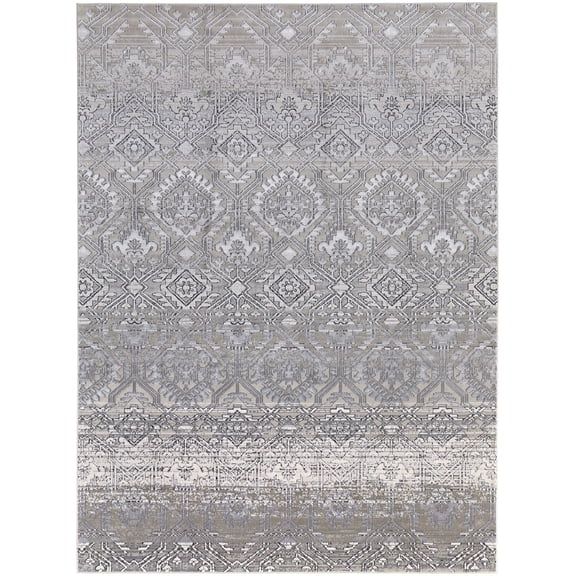 Feizy Macklaine Transitional Distressed, Ivory/Silver/Black, 12' x 15' Area Rug Sheen Easy Care Fade Resistant Bohemian & Eclectic Diamond Design Carpet for Living Dining Bed Room