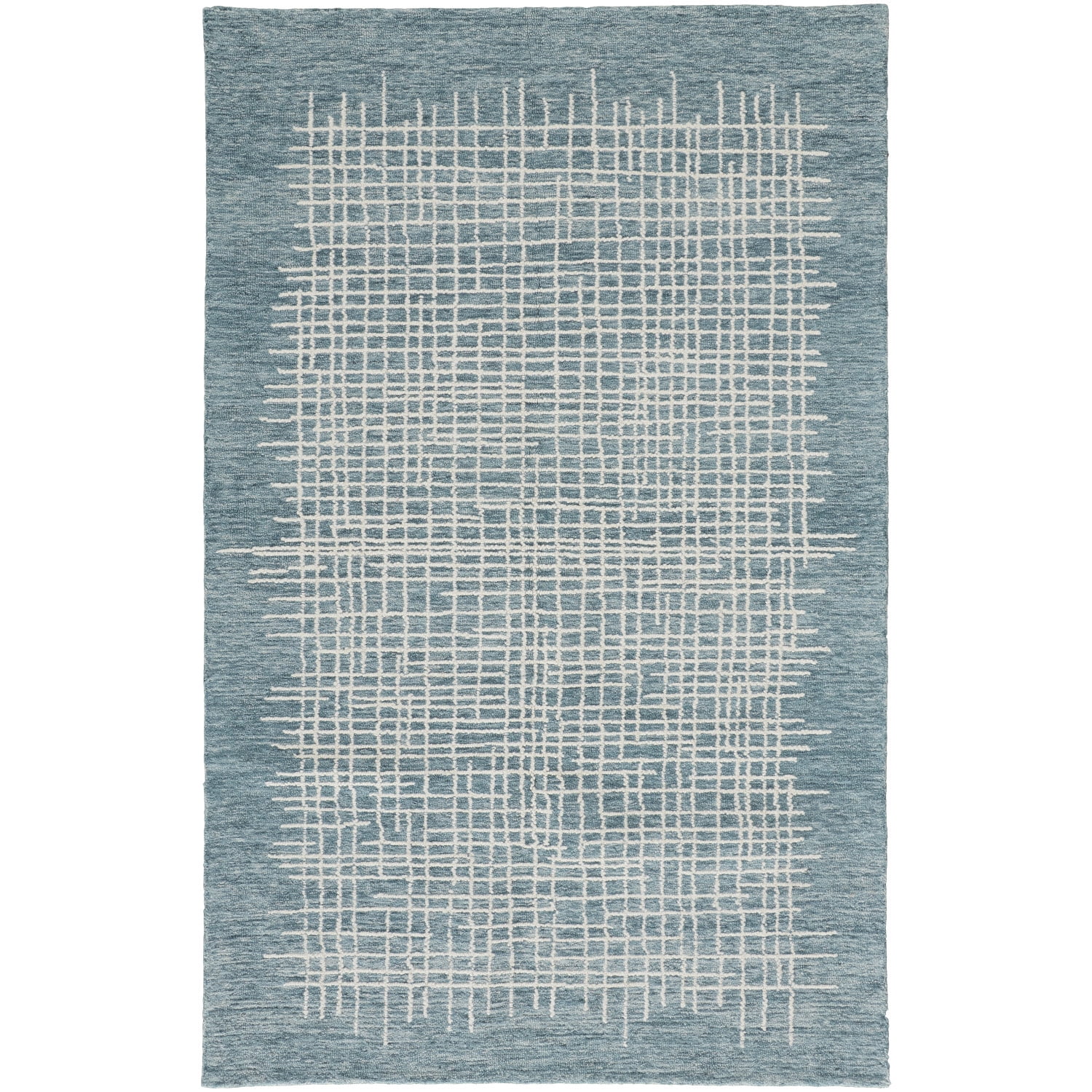 Teal and Ivory Hand-Tufted Wool Rectangular Area Rug