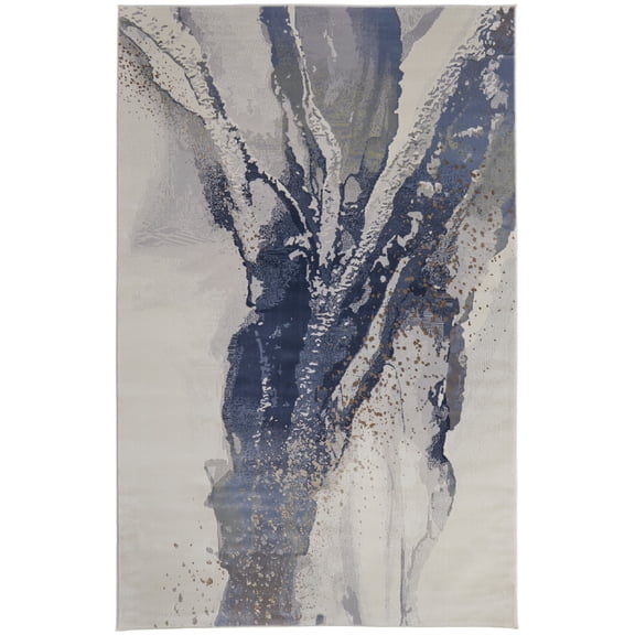 Feizy Mandana Modern Abstract, Ivory/Blue, 8'2" x 11'6" Easy Care Stain Resistant Fade Resistant Bohemian & Eclectic Watercolor Floor Rug for Living room Bedroom