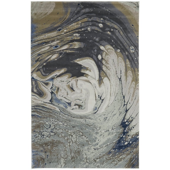 Feizy Mandana Modern Abstract, Ivory/Taupe/Blue, 7'9" x 10' Area Rug Easy Care Stain Resistant Fade Resistant Bohemian & Eclectic Watercolor Floor Rug for Living room Bedroom