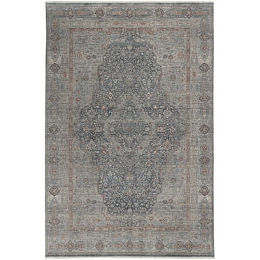 Feizy Marquette Transitional Medallion, Gray/Blue/Red, 2' x 3' Accent Rug Stain Fade Resistant Pet & Kid Friendly Bohemian & Eclectic Oriental Floor Rug for Living room Bedroom
