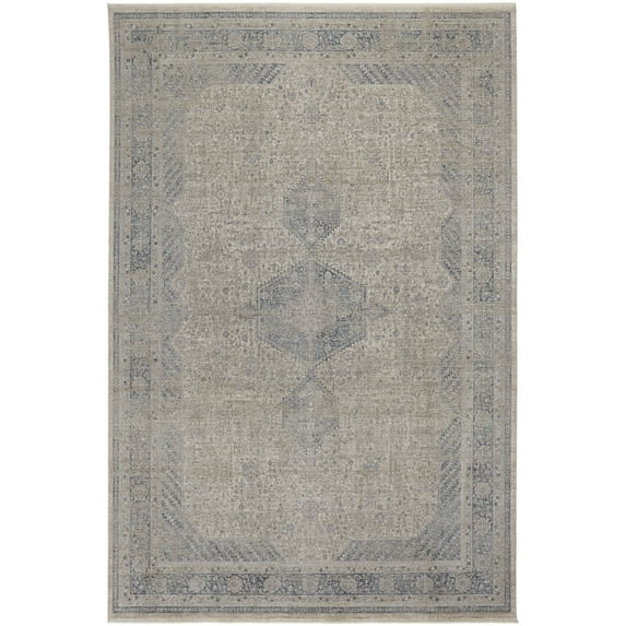 Feizy Marquette Transitional Medallion, Taupe/Gray/Blue, 2' x 3' Accent Rug Stain Fade Resistant Pet & Kid Friendly Bohemian & Eclectic Oriental Floor Rug for Living room Bedroom