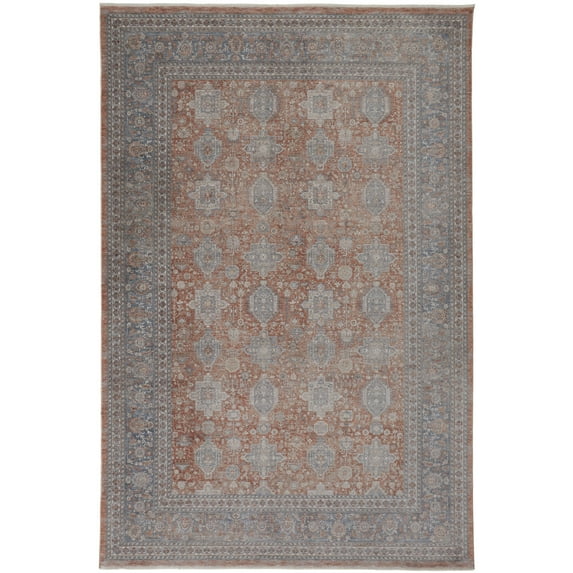 Feizy Marquette Transitional Oriental, Red/Orange/Blue, 1'6" x 1'6" Swatch Stain Fade Resistant Pet & Kid Friendly Vintage Distressed Floor Rug for Living room Bedroom