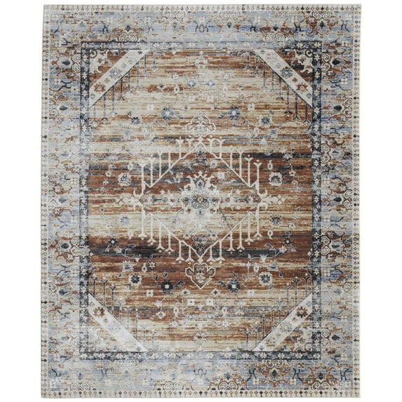 Feizy Melrose Transitional Distressed, Ivory/Red/Blue, 7' 10" x 10' 3" Area Rug, Easy Care Stain Resistant Fade Resistant, Area Rug for Living Room and Bedroom