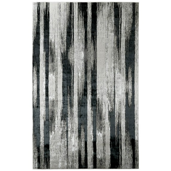 Feizy Micah Modern Abstract, Black/Silver/Gray, 1'6" x 1'6" Swatch Easy Care Stain Resistant Fade Resistant Industrial Floor Rug for Living room Bedroom
