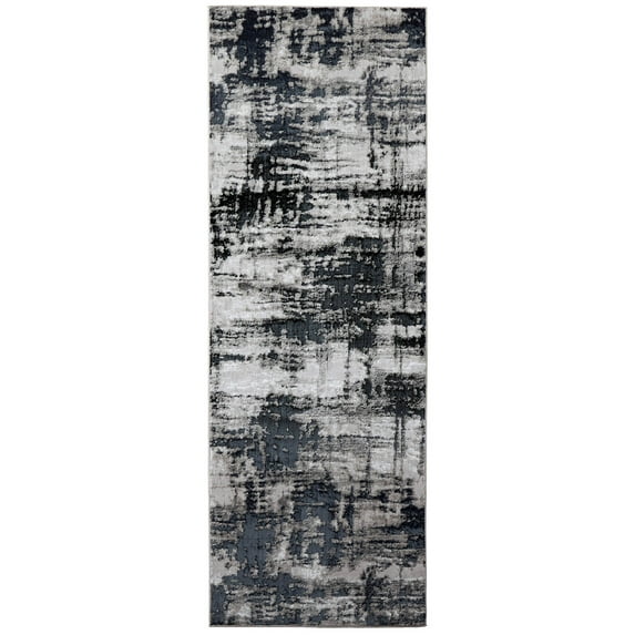 Feizy Micah Modern Abstract, Black/White/Gray, 2'10" x 7'10" Runner Easy Care Stain Resistant Fade Resistant Industrial Floor Rug for Living room Bedroom