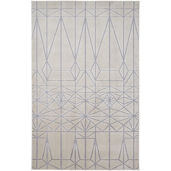 Feizy Micah Modern Geometric, White/Silver/Gray, 1'8" x 2'10" Accent Rug Sheen Stain Resistant Fade Resistant Mid-Century Modern Design Carpet for Living Dining Bed Room