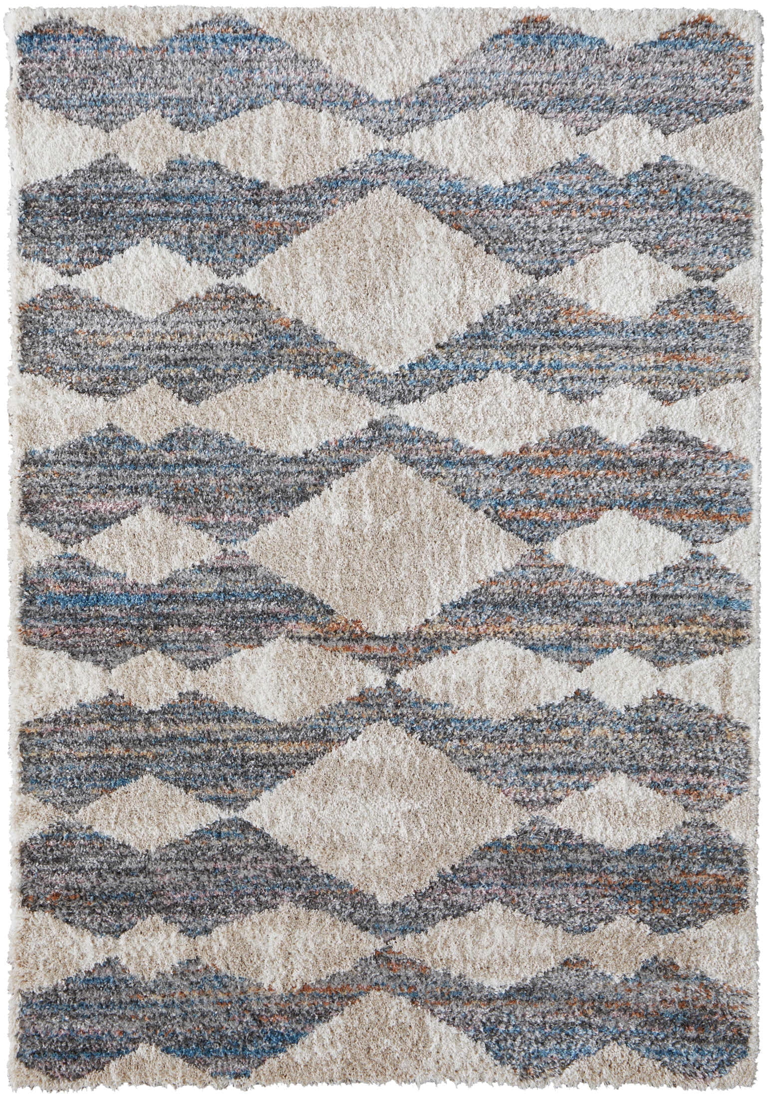 Tan and Ivory Geometric Shag 10' x 14' Area Rug