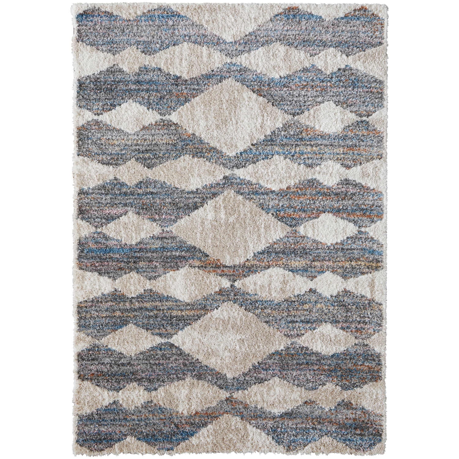 Tan and Ivory Geometric Shag 10' x 14' Area Rug