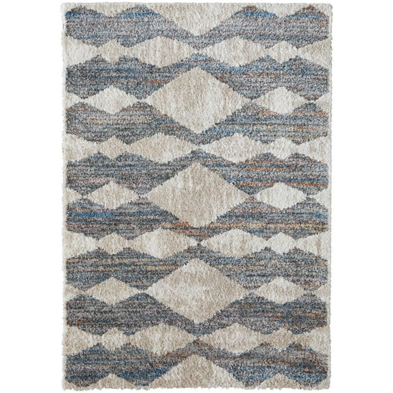 Feizy Mynka Transitional Diamond, Tan/Ivory/Blue, 4' x 6' Accent Rug Stain Fade Resistant Pet & Kid Friendly Bohemian & Eclectic Stripes Floor Rug for Living room Bedroom