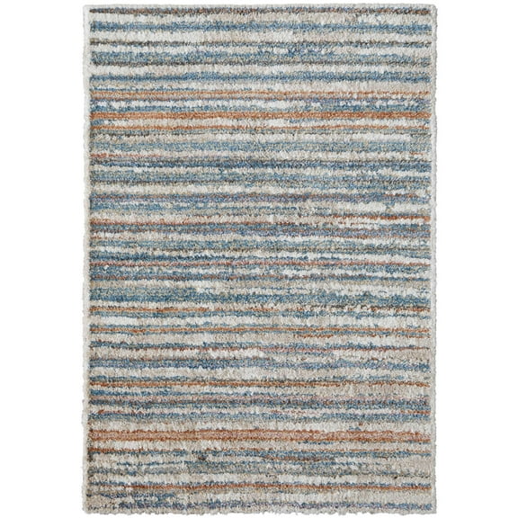 Feizy Mynka Transitional Stripes, Ivory/Blue/Orange, 4' x 6' Accent Rug Stain Fade Resistant Pet & Kid Friendly Casual Floor Rug for Living room Bedroom