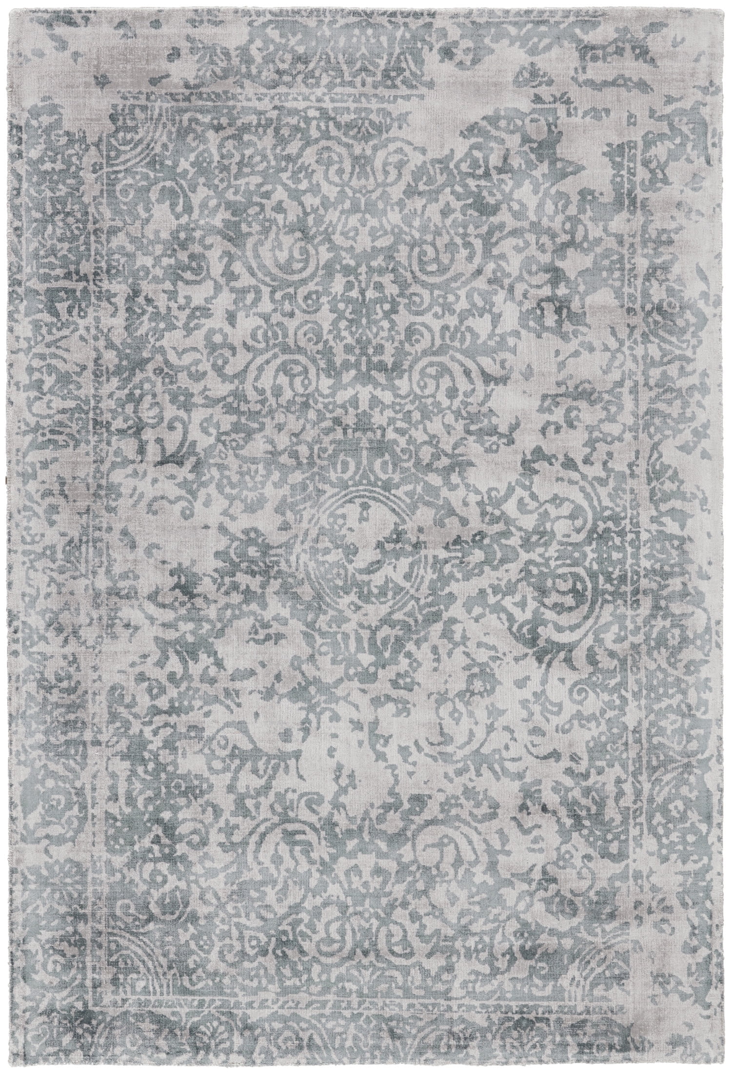 Handmade Blue and Gray Viscose Tufted Rectangular Rug 5' x 8'