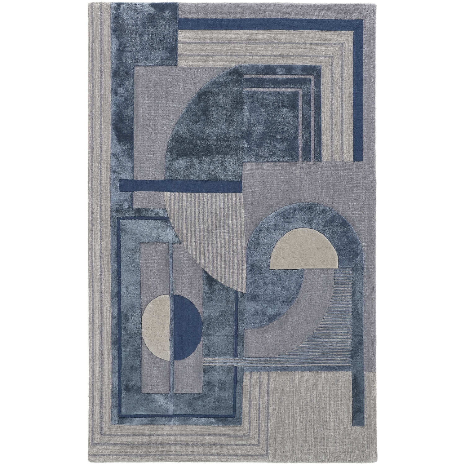 Feizy Nash Modern Geometric, Blue/Ivory/Gray, 3'6