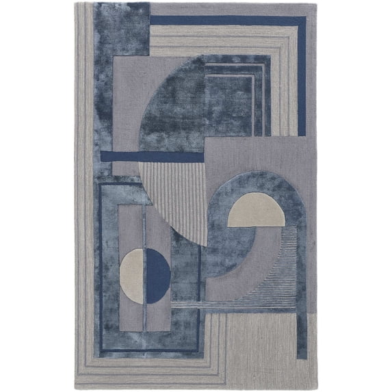 Feizy Nash Modern Geometric, Blue/Ivory/Gray, 5' x 8' Area Rug Handmade Sheen Mid-Century Modern Color Block Floor Rug for Living room Bedroom