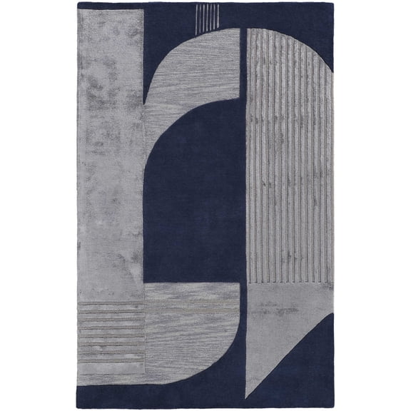 Feizy Nash Modern Geometric, Blue/Silver, 10' x 14' Area Rug Handmade Sheen Mid-Century Modern Floor Rug for Living room Bedroom