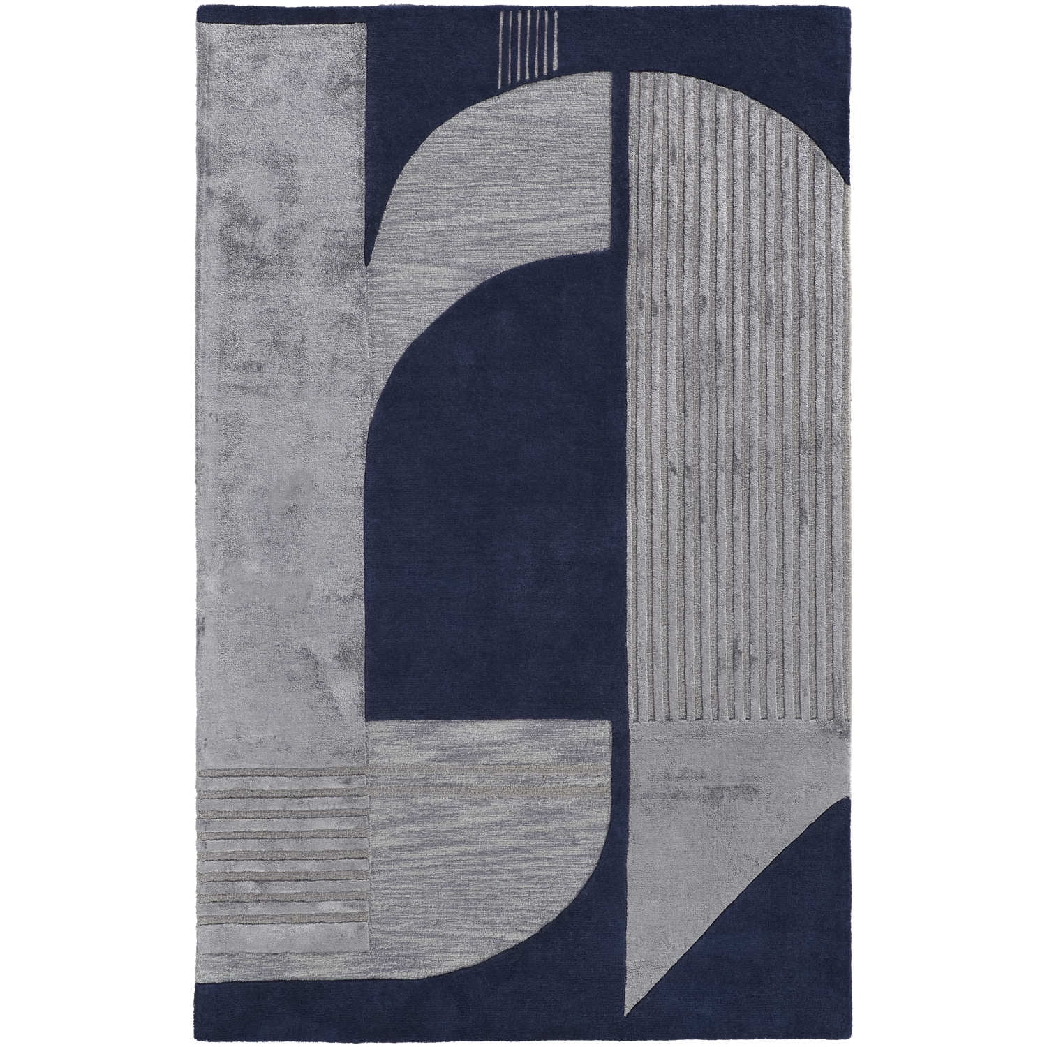 Contemporary Blue Rug Feizy Nash Modern Geometric, Blue/Silver, 3'6