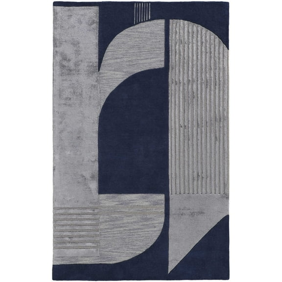 Feizy Nash Modern Geometric, Blue/Silver, 5' x 8' Area Rug Handmade Sheen Mid-Century Modern Floor Rug for Living room Bedroom