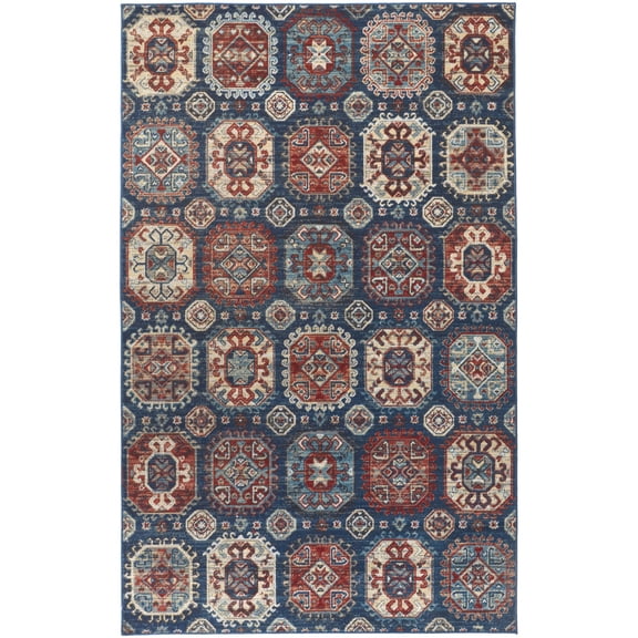 Feizy Nolan Transitional Patchwork, Blue/Red/Tan, 10' x 13'2" Area Rug Easy Care Stain Resistant Fade Resistant Bohemian & Eclectic Floral & Botanical Floor Rug for Living room Bedroom