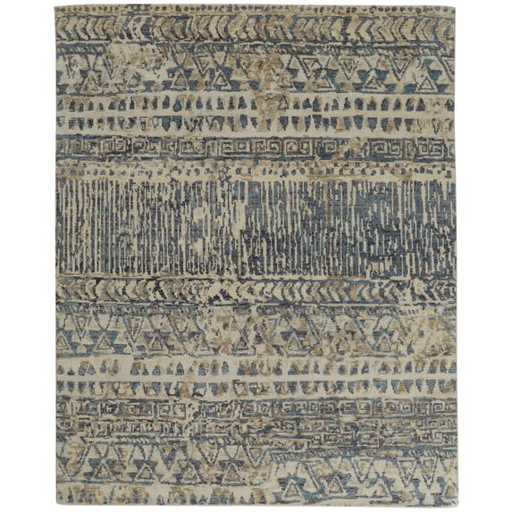 Feizy Palomar Transitional Geometric, Tan/Blue, 2' x 3' Accent Rug, Stain Fade Resistant Easy Care, Area Rug for Living Room and Bedroom
