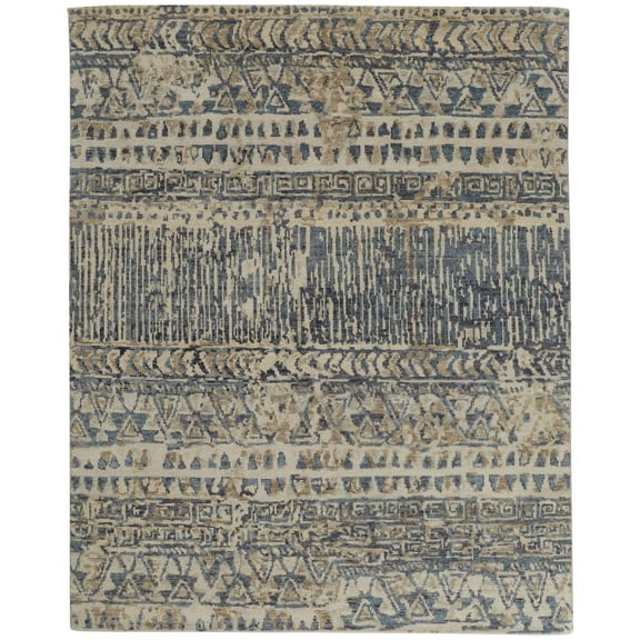 Feizy Palomar Transitional Geometric, Tan/Blue, 3' 6" x 5' 6" Accent Rug, Stain Fade Resistant Easy Care, Area Rug for Living Room and Bedroom