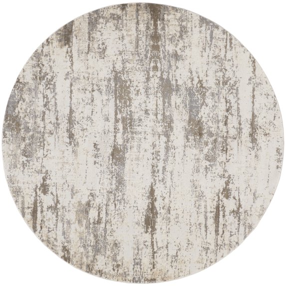 Feizy Parker Transitional Abstract, Ivory/Brown, 7' 9" x 7' 9" Round Rug, Sheen, Area Rug for Living Room and Bedroom