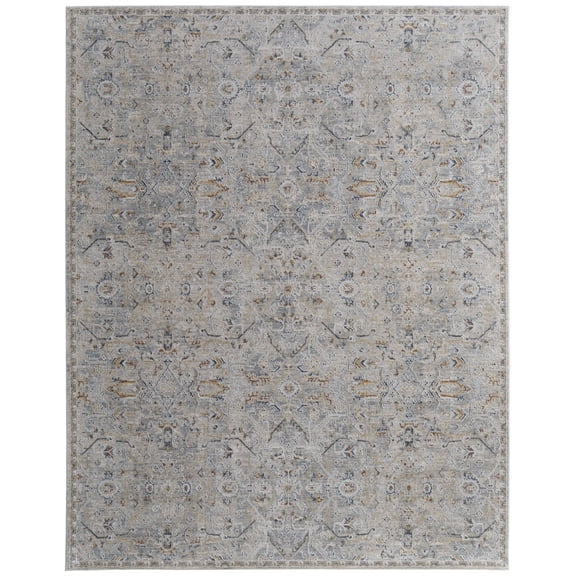 Feizy Pasha Transitional Distressed, Ivory/Blue/Tan, 1'6" x 1'6" Swatch Stain Resistant Pet & Kid Friendly Bohemian & Eclectic Geometric Design Carpet for Living Dining Bed Room