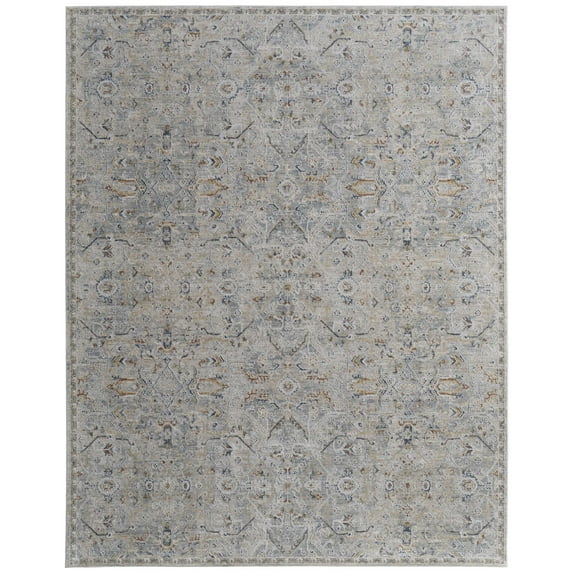 Feizy Pasha Transitional Distressed, Ivory/Blue/Tan, 7'10" x 10'3" Area Rug Stain Resistant Pet & Kid Friendly Bohemian & Eclectic Geometric Floor Rug for Living room Bedroom