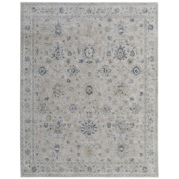Feizy Pasha Transitional Floral & Botanical, Ivory/Taupe/Blue, 6'7" x 9'6" Area Rug Stain Resistant Pet & Kid Friendly Bohemian & Eclectic Distressed Floor Rug for Living room Bedroom