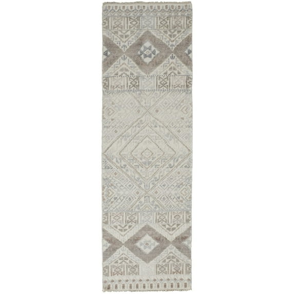 Feizy Payton Transitional Diamond, Gray/Ivory/Pink, 2'6" x 10' Runner Sheen Fade Resistant Farmhouse Trellis & Lattice Floor Rug for Living room Bedroom