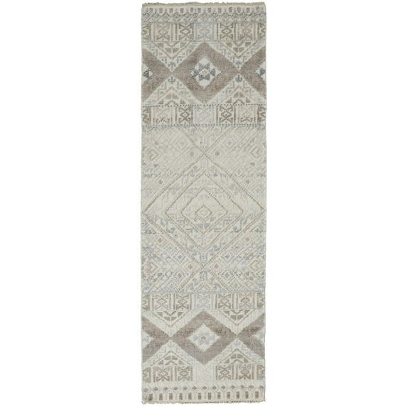 Feizy Payton Transitional Diamond, Gray/Ivory/Pink, 2'6" x 8' Runner Sheen Fade Resistant Farmhouse Trellis & Lattice Floor Rug for Living room Bedroom