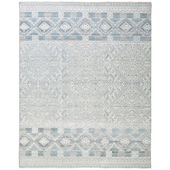 Feizy Payton Transitional Diamond, Ivory/Blue/Gray, 8'6" x 11'6" Area Rug Sheen Fade Resistant Farmhouse Trellis & Lattice Floor Rug for Living room Bedroom