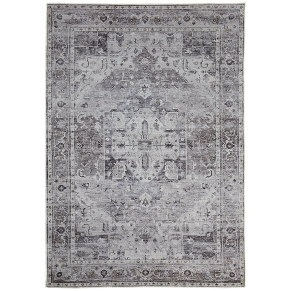 Feizy Percy Transitional Medallion, Gray/Ivory, 2' x 3' Accent Rug Easy Care Fade Resistant Sheen Rustic Distressed Design Carpet for Living Dining Bed Room