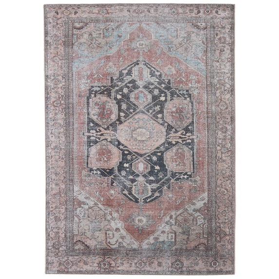 Feizy Percy Transitional Medallion, Orange/Brown/Taupe, 2' x 3' Accent Rug Easy Care Fade Resistant Sheen Bohemian & Eclectic Distressed Floor Rug for Living room Bedroom