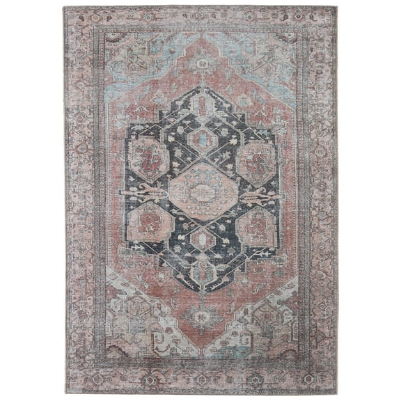 Feizy Percy Transitional Medallion, Orange/Brown/Taupe, 5'3" x 7'6" Area Rug Easy Care Fade Resistant Sheen Bohemian & Eclectic Distressed Floor Rug for Living room Bedroom