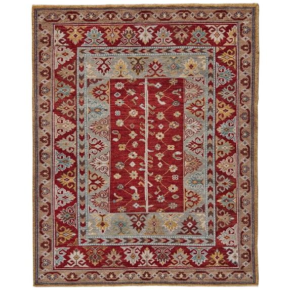 Feizy Piraj Traditional Bordered, Red/Blue/Brown, 2' x 3' Accent Rug Stain Water Resistant Pet & Kid Friendly Classic Persian Design Carpet for Living Dining Bed Room