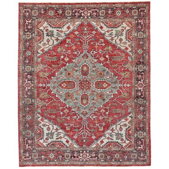 Feizy Piraj Traditional Medallion, Red/Gray/Ivory, 2' x 3' Accent Rug Stain Water Resistant Pet & Kid Friendly Classic Bordered Design Carpet for Living Dining Bed Room