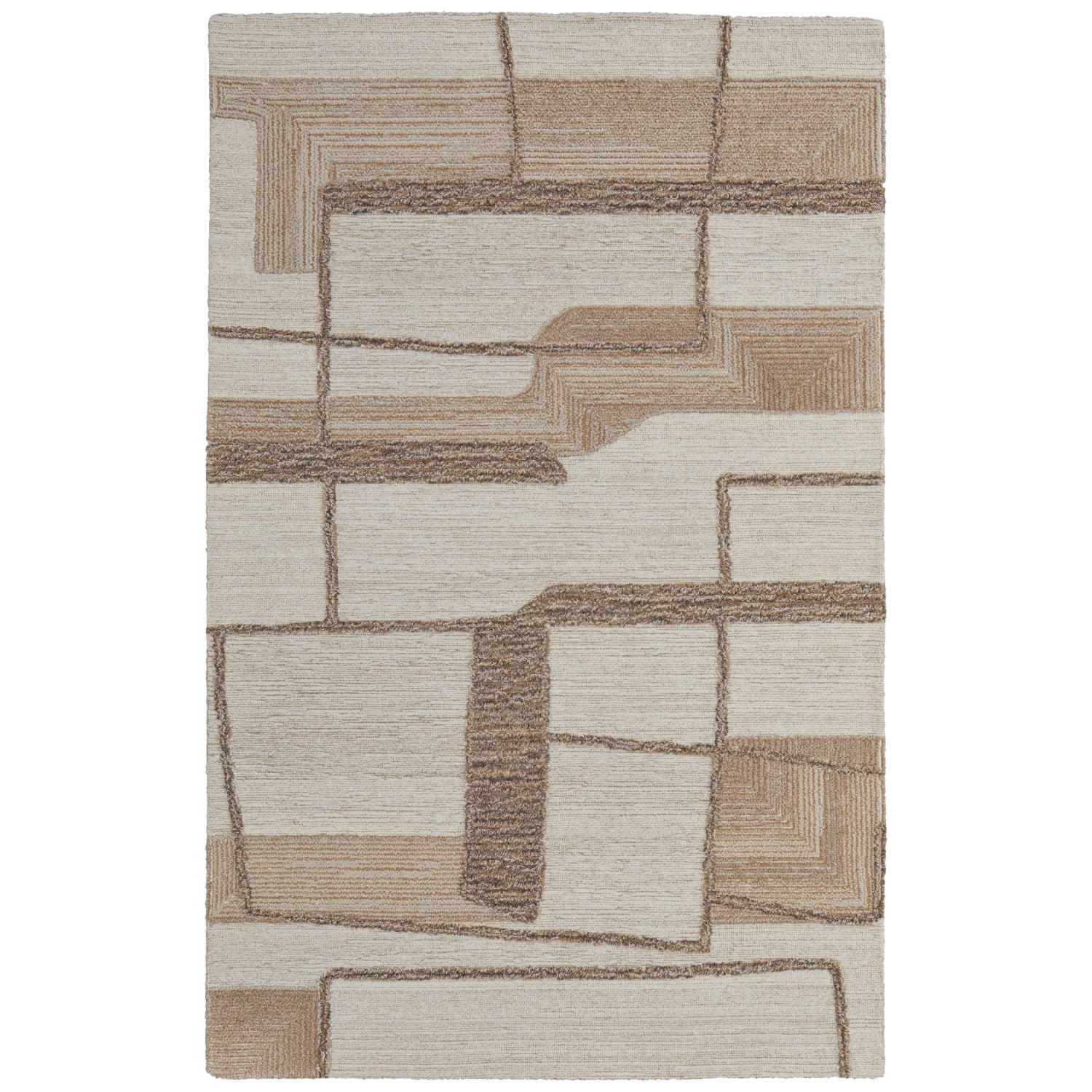 Feizy Pollock Modern Geometric, Ivory/Brown/Tan, 8' x 10' Area Rug ...