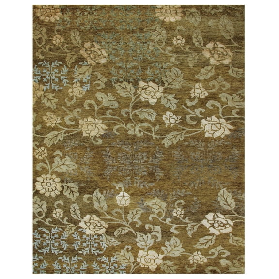 Feizy Qing Transitional Floral & Botanical, Brown/Green/Blue, 2' x 3' Accent Rug Sheen Fade Resistant Casual Scroll Design Carpet for Living Dining Bed Room