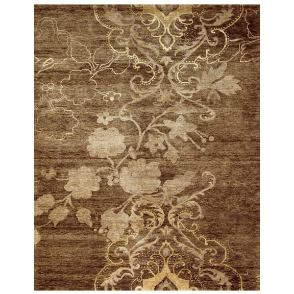 Feizy Qing Transitional Floral & Botanical, Brown/Tan/Ivory, 7'9" x 9'9" Area Rug Sheen Fade Resistant Casual Scroll Design Carpet for Living Dining Bed Room