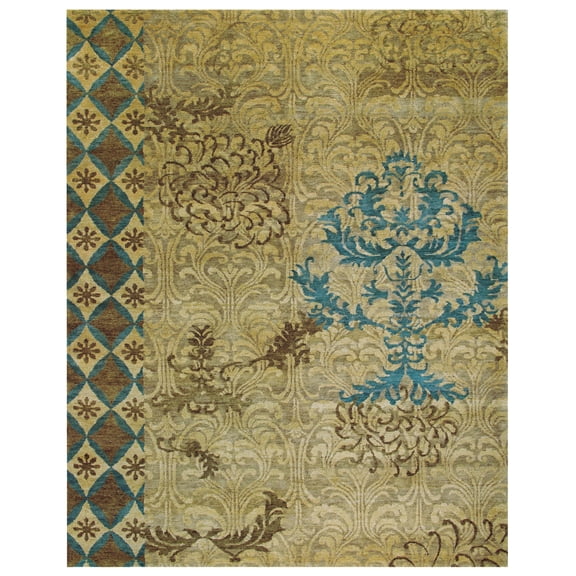 Feizy Qing Transitional Floral & Botanical, Tan/Brown/Blue, 2' x 3' Accent Rug Sheen Fade Resistant Casual Scroll Design Carpet for Living Dining Bed Room
