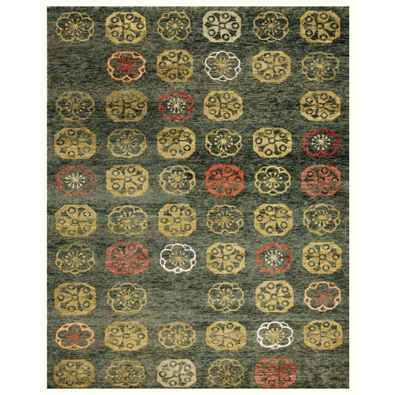 Feizy Qing Transitional Floral & Botanical, Yellow/Green/Orange, 5'6" x 8'6" Area Rug Sheen Fade Resistant Casual Polka Dots Design Carpet for Living Dining Bed Room