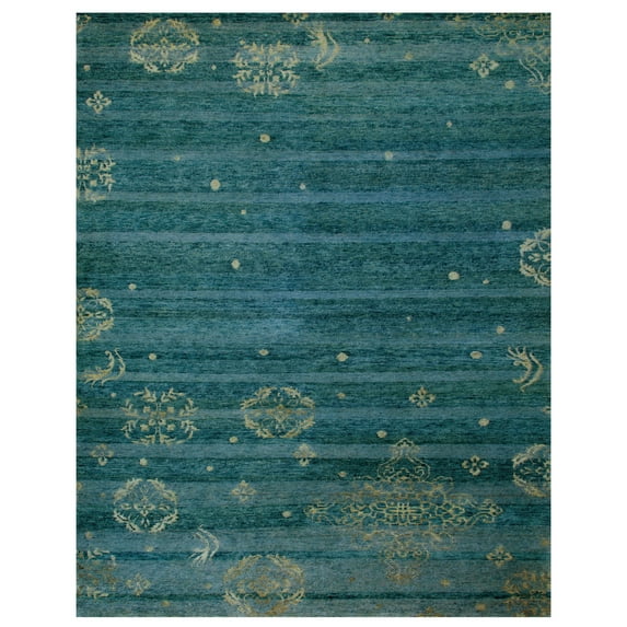 Feizy Qing Transitional Stripes, Blue/Green/Tan, 5'6" x 8'6" Area Rug Sheen Fade Resistant Casual Oriental Design Carpet for Living Dining Bed Room