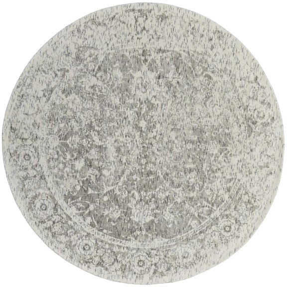 Feizy Reagan Transitional Floral & Botanical, Ivory/Gray, 8' x 8' Round Rug Sheen Fade Resistant Vintage Bordered Floor Rug for Living room Bedroom