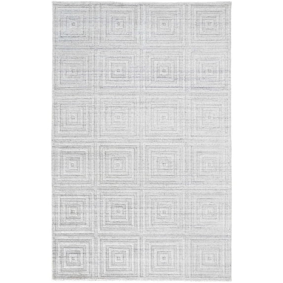 Feizy Redford Transitional Solid, White/Silver, 5' x 8' Area Rug Sheen Handmade Casual Geometric Floor Rug for Living room Bedroom