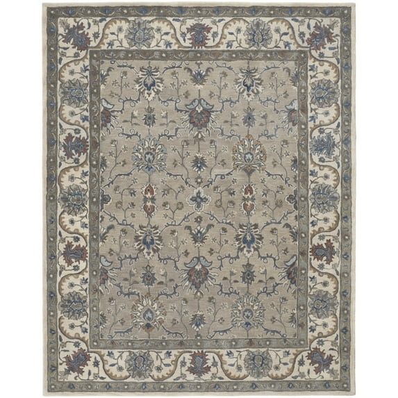Feizy Rylan Transitional Oriental, Taupe/Ivory/Blue, 9' x 12' Area Rug Easy Care Stain Resistant Pet & Kid Friendly Vintage Floral & Botanical Floor Rug for Living room Bedroom