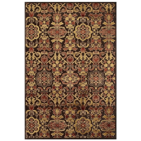Feizy Saphir Azar Transitional Ikat, Brown/Red/Gold, 5'3" x 7'6" Area Rug Sheen Bohemian & Eclectic Damask Design Carpet for Living Dining Bed Room