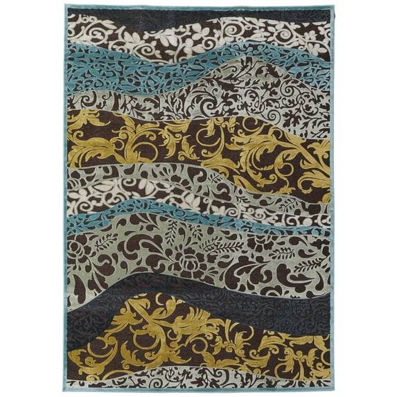 Feizy Saphir Cabo Modern Floral & Botanical, Blue/Gold, 7'6" x 10'6" Area Rug Sheen Fade Resistant Bohemian & Eclectic Paisley Floor Rug for Living room Bedroom