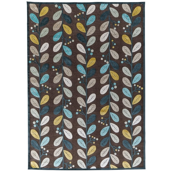Feizy Saphir Cabo Modern Floral & Botanical, Brown/Blue, 7'6" x 10'6" Area Rug Sheen Fade Resistant Bohemian & Eclectic Floor Rug for Living room Bedroom