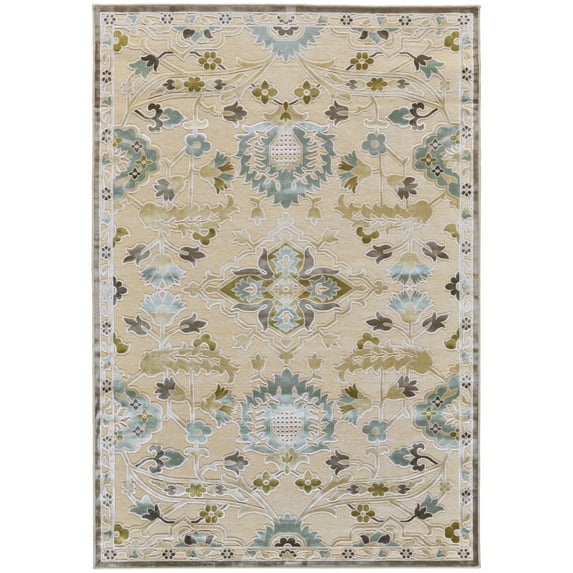 Feizy Saphir Mah Modern Floral & Botanical, Tan/Gray/Blue, 2'2" x 4' Accent Rug Sheen Cottage Distressed Design Carpet for Living Dining Bed Room