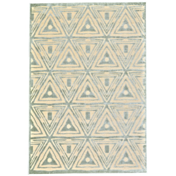 Feizy Saphir Mah Modern Geometric, Tan/Blue/Gray, 7'6" x 10'6" Area Rug Sheen Casual Abstract Design Carpet for Living Dining Bed Room